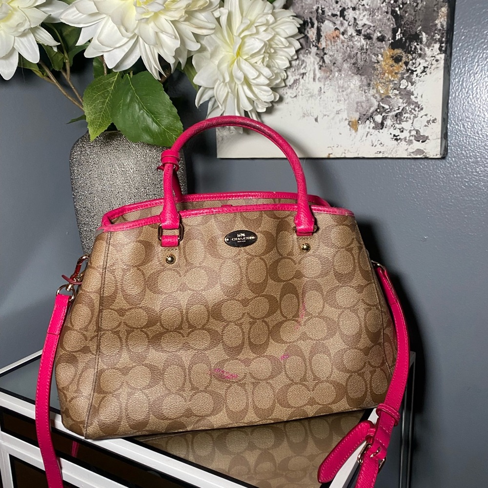 Coach Brown and Pink Signature Satchel - Picture 1 of 1